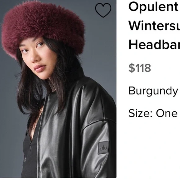 ALO Yoga Opulent faux fur burgundy truffle wintersun headband nwot $118 - Picture 2 of 8